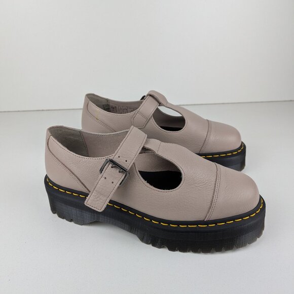 DR. MARTENS Bethan Chunky T-Bar Taupe Platform Mary Jane Shoes Womens Size 11. - Picture 1 of 10